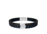 Armband FOSSIL "Schmuck Geschenk Edelstahl Leder Armschmuck Armkette Jewelry", blau, schwarz, edelstahlfarben, Armbänder, Damen, 21,5cm, Edelstahl Leder, Edelstahl, Leder, Armband