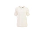 Kurzarmbluse GOLDNER "Kurzgröße Elegantes Blusenshirt mit Rundhals", Damen, Gr. 24, weiß (cremeweiß), Obermaterial: 100% Polyester PES., figurumspielend, Chiffonbesatz, Blusen, Ohne