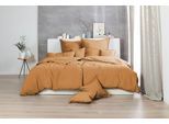 Bettwäsche PRIMERA "Renforce Stonewashed", gelb (curry), B/L: 155cm x 220cm, 1 Stk., 1 Stk., Renforcé, B/L: 80cm x 80cm, 2 Stk., Renforcé, Obermaterial: 100% Baumwolle, Bettwäsche, Bettwäsche, jedes Teil ein Unikat, gewaschene Used Optik