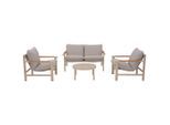 Ambia Garden Gartenset, Hellgrau, Beige, Teak, Textil, 4-teilig, Füllung: Polyester, Tisch mit Glasplatte, Gartenmöbel, Gartenmöbel-Sets