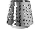 Windlicht FINK "Kerzenhalter LUMA", silber (silberfarben), H:30cm Ø:32cm, Edelstahl, Kerzenhalter, Windlicht, aus Edelstahl, mit ausgestanzten Cut-Outs