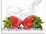 Glasbild ARTLAND "Erdbeeren mit Spritzwasser", rot (farbe bild(er): rot), B:80cm H:60cm, Bilder, in verschiedenen Größen