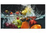 Küchenrückwand ARTLAND "Spritzendes Obst auf dem Wasser", bunt, B:90cm H:50cm, Aluminium, Spritzschutzwände, Alu Spritzschutz mit Klebeband, einfache Montage