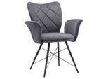 Hom`in Armlehnstuhl, Grau, Textil, Rundrohr, Gittergestell, 72x89x62 cm, ISO 9001, Bsci, Typenauswahl, Esszimmer, Stühle, Esszimmerstühle, Armlehnenstühle
