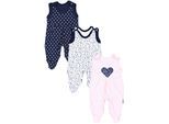 Strampler TUPTAM "Strampler Baby Mädchen Strampler mit Fuß 3er Pack", Mädchen, Gr. 56, N-Gr, blau (herz rosa herzchen dunkelblau blümchen weiß), Obermaterial: 100% Baumwolle CO., Overalls