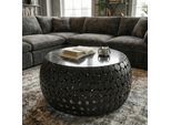 Couchtisch rund 65cm Sofatisch Aluminium schwarz Metall Marmor Wohnzimmertisch