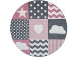 Ayyildiz , Grau, Weiß, Pink , Textil , Herz , rund , Oeko-Tex® Standard 100 , für Fußbodenheizung geeignet, schmutzabweisend, für Hausstauballergiker geeignet, lichtunempfindlich, antistatisch, pflegeleicht, strapazierfähig, leicht zusammenrollbar , Teppiche & Böden, Teppiche, Kinderteppiche