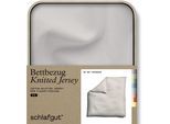 Bettbezug SCHLAFGUT "Premium Bettbezug Knitted Jersey (1 St)", beige (sand light), B:200cm L:200cm, Jersey, Obermaterial: 95% Baumwolle, 5% Elasthan, Bettbezüge, Ton-in-Ton Reißverschluss, Bio-Baumwolle mit Elasthan, Uni, OEKO Tex