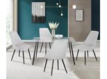Essgruppe OTTO HOME "Danny-Malio", grau (hellgrau, hellgrau, schwarz), B:140cm H:76cm T:80cm, Glas, Metall, Stoff, Sitzmöbel-Sets, Essgruppe, Glastisch 140x80 cm mit 4 Stühlen (Veloursstoff), Gestell aus Metall