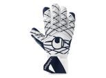 Torwarthandschuhe UHLSPORT "Torwarthandschuhe Supersoft HN Kids", Damen, Gr. 4, weiß (weiß, marine, silber), Obermaterial: 81% Gummi rubber. 13% Polyester PES. 6% Nylon NY., Handschuhe Torwarthandschuhe