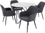 Essgruppe OTTO HOME "JonasMara", weiß (weiß, anthrazit), Samtvelours, Sitzmöbel-Sets, Essgruppe, runder Tisch in Marmoroptik