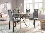 Essgruppe OTTO HOME "Silvi-Mandy", grau (grau, grau, schwarz), B:110cm H:74cm T:110cm, Glas, Metall, Stoff, Sitzmöbel-Sets, Essgruppe, Set: Glastisch 110x110 cm mit 4 Stühlen