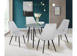 Essgruppe OTTO HOME "Danny-Malio", grau (hellgrau, hellgrau, schwarz), B:100cm H:76cm T:100cm, Glas, Metall, Stoff, Sitzmöbel-Sets, Essgruppe, Glastisch 100x100 cm mit 4 Stühlen (Veloursstoff), Gestell aus Metall