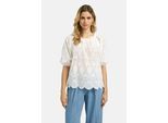 Kurzarmbluse MILANO ITALY, Damen, Gr. 40, weiß, Web, Material: 100% Baumwolle, unifarben, regular fit normal, Rundhals, Raglanärmel elastischer Bund, Blusen, mit Rüschen am Ausschnitt