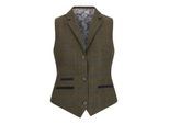 Dames olijfgroen getailleerde tweed gilet met visgraatmotief