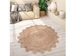 Teppich PACO HOME "Viborg 592", beige, H:13mm Ø:80cm, Jute, Teppiche, Teppich, handgefertigter Natur-Teppich, Jute, Boho, Ethno