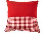 Dekokissen H.O.C.K. "Hüttenzauber - Karo Patch", rot (rot, bedruckt gemustert kariert), B:50cm L:50cm, Polyester, Dekokissen_Sitzkissen_Kissenhüllen, 50/50 cm, Kissenhülle mit Füllung, 1 Stück