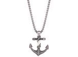 Kette mit Anhänger KINGKA "Anker/Segeltau", schwarz (edelstahlfarben, schwarz), Halsketten, Herren, Edelstahl, L: 65