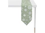 Tischband APELT "9602 CHRISTMAS ELEGANCE, Weihnachtsdeko, Weihnachten", bunt (grün, silberfarben), B:21cm L:175cm, Polyester, Viskose, Tischdecken, Lurex-Jacquardgewebe