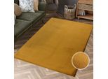 Hochflor-Teppich CARPET CITY "TOPIA 400", gelb (amber), B:80cm H:21mm L:150cm, Polyester, Teppiche, Kunstfell-Teppich mit Kaninchenfell-Optik, Haptik, Schlafzimmer