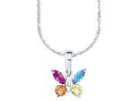 Kette mit Anhänger AMOR "Schmetterling", bunt (silberfarben, pink, hellblau, grün, gelb), Halsketten, Mädchen, Silber 925 (Sterlingsilber), L: 38, mit Zirkonia (synth.)