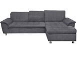 Ecksofa DOMO COLLECTION "FRANZI 278x162 cm, L-Form, bequem, belastbar bis 140 kg/Sitz", grau (dunkelgrau), Sofas, B/H/T: 278cm x 80cm x 162cm, Chenille, Recamiere rechts,mit Kopfteilverstellung, Flachgewebe (100% Polyester);Chenille (100% Polyester), Ecksofa, Chenille, dunkelgrau, B:278cm H:80cm T:162cm