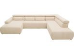 Wohnlandschaft DOMO COLLECTION "BRANDON belastbar bis 140 kg/Sitz, 359x228 cm, U-Form", beige (creme), Sofas, B/H/T: 359cm x 80cm x 228cm, Cord, Recamiere links, ohne Sitztiefenverstellung, Kunstleder SOFTLUX;Luxus-Microfaser in Antikleder-Optik (100% Polyester);Luxus-Microfaser (100% Polyester), Antiklederoptik, Wohnlandschaft, ohne Sitztiefenverstellung, Cord, creme, B:359cm H:80cm T:228cm