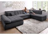 Wohnlandschaft DOMO COLLECTION "NMORIC im XXL-Format, 353x216x80 cm, inkl. Zierkissen U-Form", grau, B:353cm H:80cm T:216cm, Microfaser PRIMABELLE (100% Polyester);Chenille (85% Polyester, 15% Acryl);Luxus-Microfaser (100% Polyester);Struktur ( 100% Polyester), Sofas, Wohnlandschaft, wahlweise mit Bettfunktion und Armlehnenverstellung