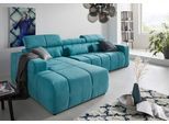 Ecksofa DOMO COLLECTION "BRANDON 289x177x80 cm, whlw. mit Sitztiefenverstellung, L-Form", blau (türkis), B:289cm H:80cm T:175cm, Luxus-Microfaser in Antikleder-Optik (100% Polyester);Luxus-Microfaser (100% Polyester);Kunstleder SOFTLUX, Sofas, Ecksofa, mit Kopfteilverstellung, wahlweise Sitztiefenverstellung, L-Form