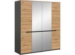 Kleiderschrank HOME AFFAIRE "REHAT, Breite 180 cm, 4 Türen, 2 Kleiderstangen, 4 Ablageböden", braun (eiche artisan, grau), B:180cm H:198cm T:59cm, Holzwerkstoff, Schränke, Kleiderschrank, Schlafzimmerschrank, Schrank, Garderobenschrank, Garderobe