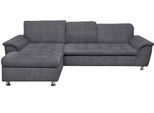 Ecksofa DOMO COLLECTION "FRANZI 278x162 cm, L-Form, bequem, belastbar bis 140 kg/Sitz", grau (dunkelgrau), Sofas, B/H/T: 278cm x 80cm x 162cm, Chenille, Recamiere links,mit Kopfteilverstellung, Flachgewebe (100% Polyester);Chenille (100% Polyester), Ecksofa, Chenille, dunkelgrau, B:278cm H:80cm T:162cm