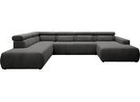 Wohnlandschaft DOMO COLLECTION "BRANDON belastbar bis 140 kg/Sitz, 359x228 cm, U-Form", grau, Sofas, B/H/T: 359cm x 80cm x 228cm, Cord, Recamiere rechts,mit Sitztiefenverstellung, Kunstleder SOFTLUX;Luxus-Microfaser in Antikleder-Optik (100% Polyester);Luxus-Microfaser (100% Polyester), Antiklederoptik, Wohnlandschaft, mit Sitztiefenverstellung, Cord, grau, B:359cm H:80cm T:228cm
