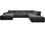 Wohnlandschaft DOMO COLLECTION "BRANDON belastbar bis 140 kg/Sitz, 359x228 cm, U-Form", grau, Sofas, B/H/T: 359cm x 80cm x 228cm, Cord, Recamiere links,mit Sitztiefenverstellung, Kunstleder SOFTLUX;Luxus-Microfaser in Antikleder-Optik (100% Polyester);Luxus-Microfaser (100% Polyester), Antiklederoptik, Wohnlandschaft, mit Sitztiefenverstellung, Cord, grau, B:359cm H:80cm T:228cm