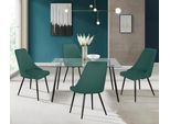 Essgruppe OTTO HOME "Danny-Malio", grün (dunkelgrün, dunkelgrün, schwarz), B:140cm H:76cm T:80cm, Glas, Metall, Stoff, Sitzmöbel-Sets, Essgruppe, Glastisch 140x80 cm mit 4 Stühlen (Veloursstoff), Gestell aus Metall