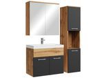 BADMÖBEL-SET Montreal 4 Teile Eiche / Schwarz Spiegelschrank - 60 x 35 x 51 cm