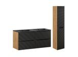 BADMÖBEL 120cm Elora 2er-Set Schwarz und Holz