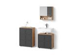 BADMÖBEL-SET Ronco Anthrazit mit Wabenstruktur 3 Teile, mit Unterschrank 60 cm