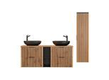 BADMÖBEL 140.6cm Gaia 2er-Set Holz in Eichenoptik und Schwarz
