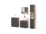 BADMÖBEL-SET Ronco Anthrazit mit Wabenstruktur 4 Teile, mit Hochschrank und Kommode