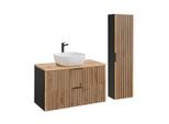 BADMÖBEL 100.6cm Gaia 2er-Set Holz in Eichenoptik und Schwarz
