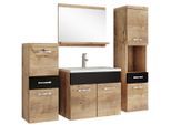 BADMÖBEL-SET Alba 5 Teile Kastanien Eiche mit Schwarz - 60 x 35 x 51 cm