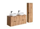 BADMÖBEL 120.8cm Adriel 2er-Set Holz in Eichenoptik