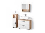 BADMÖBEL-SET Ronco Weiß Hochglanz/Goldkraft Eiche 3 Teile, mit Midischrank