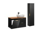 BADMÖBEL 100.8cm Adriel 2er-Set Schwarz und Holz
