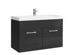 BADMÖBEL-SET Paso 2 Teile Schwarz Hochglanz - 80 x 35 x 55 cm