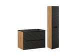 BADMÖBEL 80cm Elora 2er-Set Schwarz und Holz