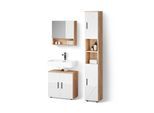 BADMÖBEL-SET Ronco Weiß Hochglanz/Goldkraft Eiche 3 Teile, mit Hochschrank