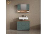 BADMÖBEL-SET Ronco Grün/Goldkraft Eiche 2 Teile, Unterschrank 80 cm