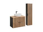 BADMÖBEL 80.6cm Gaia 2er-Set Holz in Eichenoptik und Schwarz