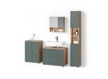 BADMÖBEL-SET Ronco Grün/Goldkraft Eiche 4 Teile, mit Schubladenschrank und Midischrank